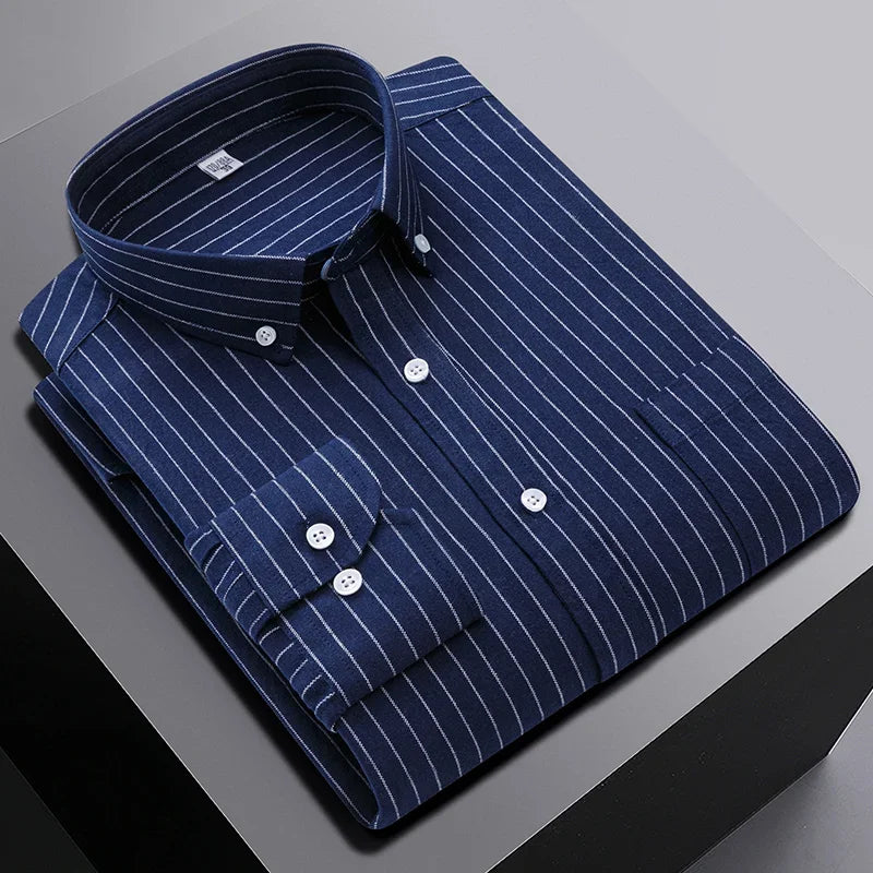 New In Shirt Oversize Long-Sleeve 100%Cotton Shirts for Men Slim Fit Formal Plain Shirt Plaid Casual Tops Designer Black Clothes
