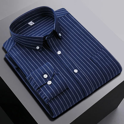 New In Shirt Oversize Long-Sleeve 100%Cotton Shirts for Men Slim Fit Formal Plain Shirt Plaid Casual Tops Designer Black Clothes