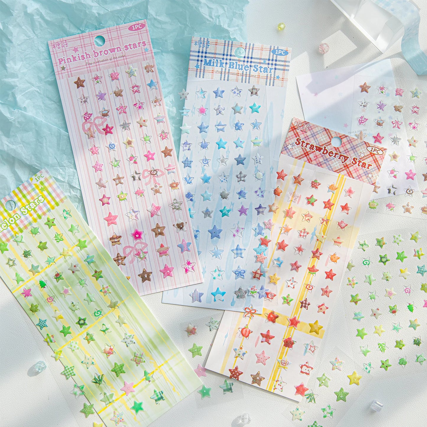 4 Designs Candy Star Series Lovely Five Point Star Theme Resin Stickers for Scrapbooking DIY Frame Collage Decoration