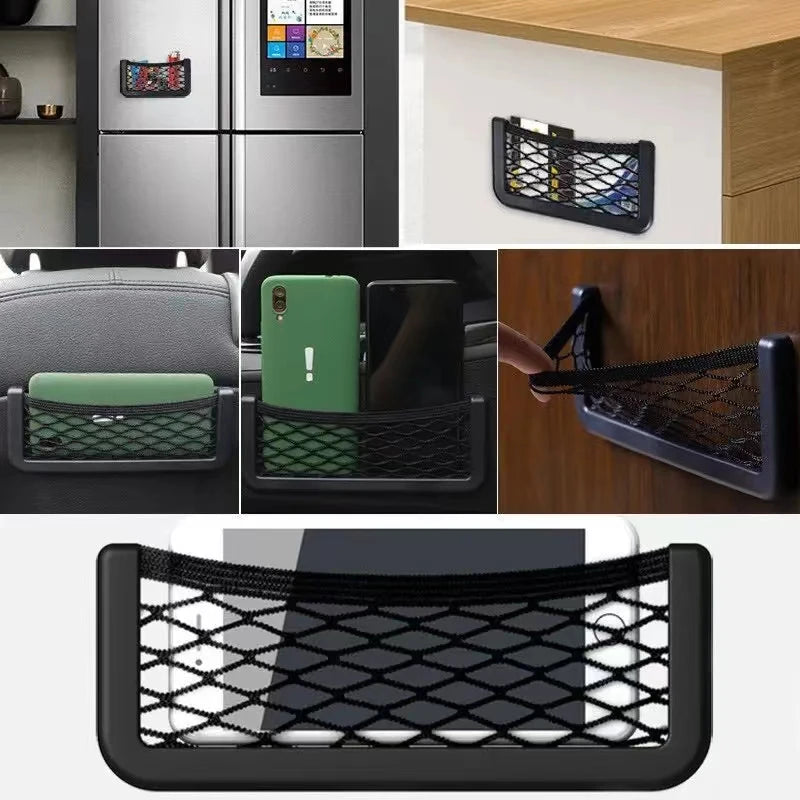 Car Seat Gap Organizer, Universal Mesh Storage Net Pocket with Strong Adhesive for Phone, Cards, Keys - Black Car Accessories