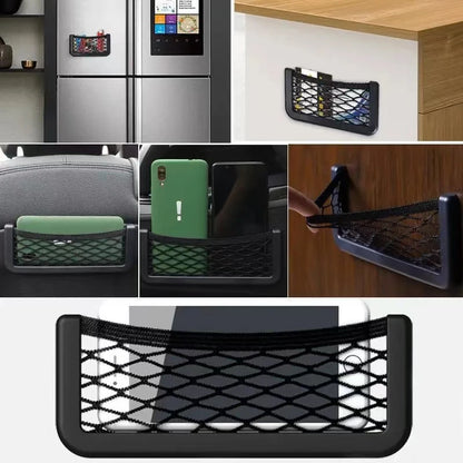 Car Seat Gap Organizer, Universal Mesh Storage Net Pocket with Strong Adhesive for Phone, Cards, Keys - Black Car Accessories