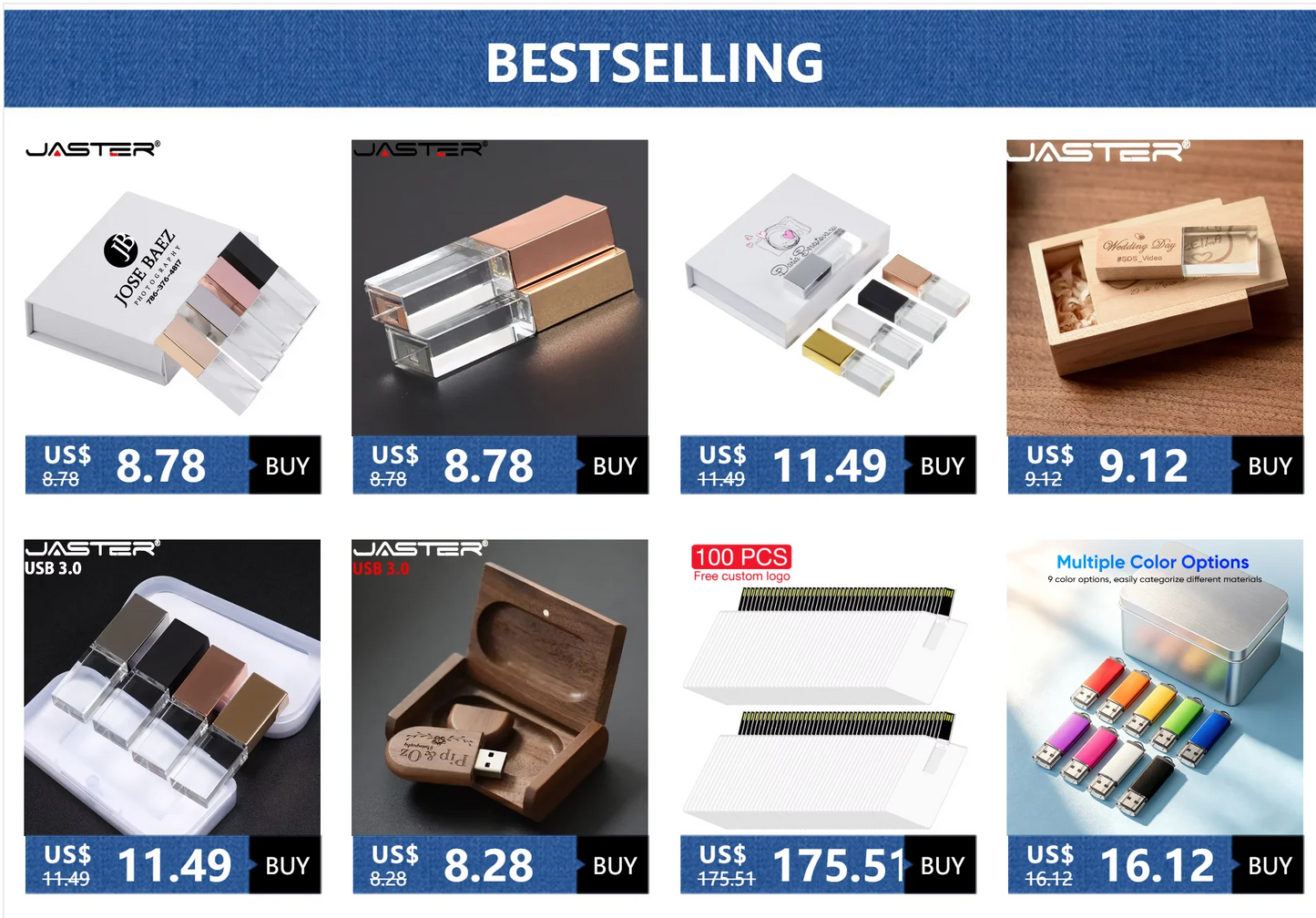 JASTER Crystal Wedding Gifts USB Flash Drives 128GB 3D Laser Engraving Custom Logo Pen Drive 64GB Photography Gift Memory Stick