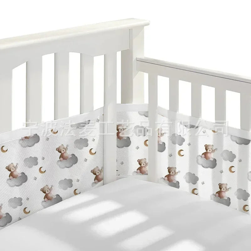 Breathable Mesh Bed Liner 4 Panel Baby Cot Fence Cotton Railing Thicken Bumper One-piece Crib Around Protector Baby Room Decor