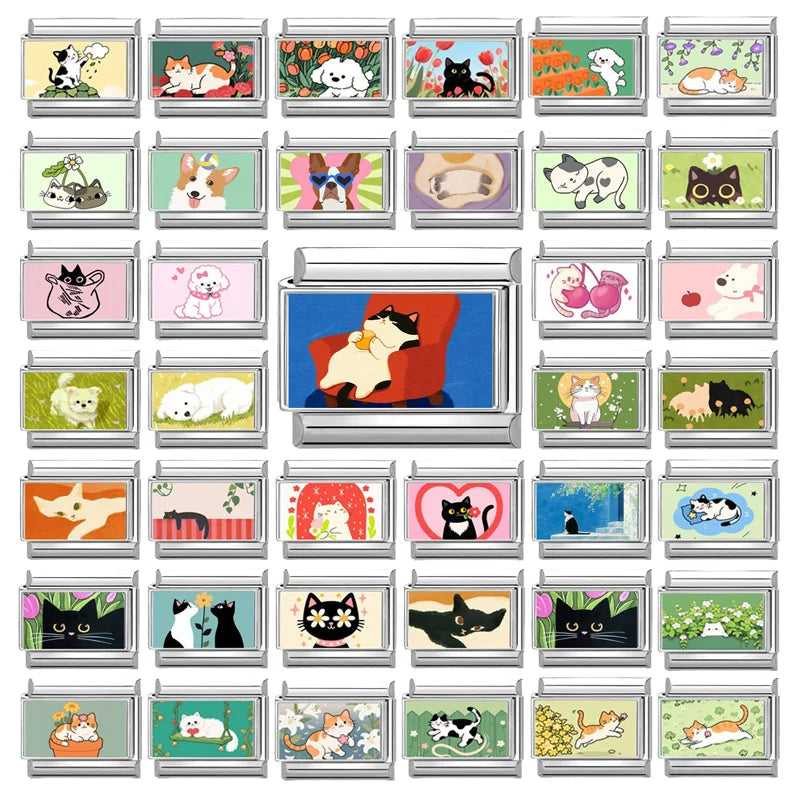 Y2K Cute Funny Sofa Cats Dogs Italian Charm Fit 9mm Stainless Steel Women DIY Bracelet Drop Shipping Fashion Jewelry Wholesale