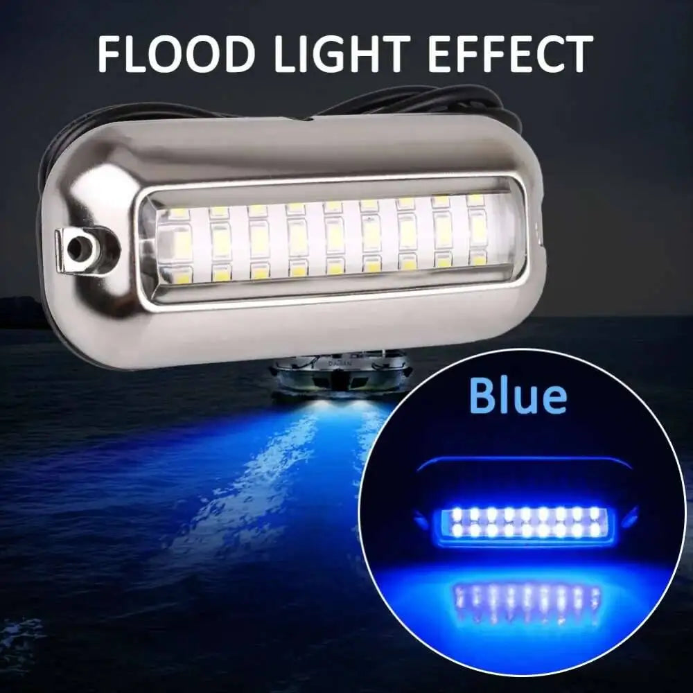 2PCS 27LED Blue/White/Red Stainless Waterproof Lights Underwater Pontoon For Marine Boat Transom&Blue Light Saig Lamp 50W