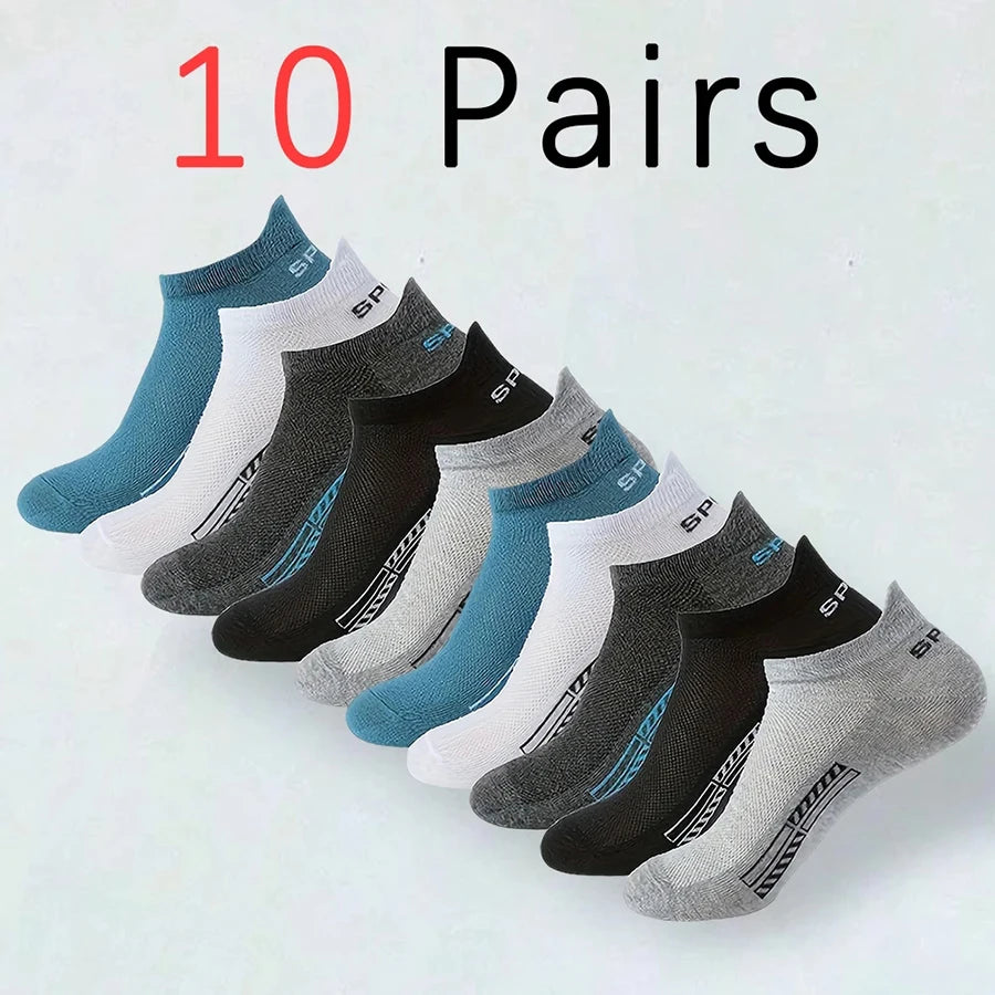 5/10/20/30 Pairs Men Ankle Socks Fashionable Letter Sports Style Odor Proof Sweat Absorbing Breathable Invisible Running Socks