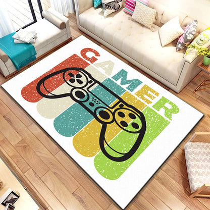 Game Video Gaming Pattern Black Area Rugs Gamer Game Controller Kids Teens Boys Playroom Carpet Bedroom Living Room Floor Mat