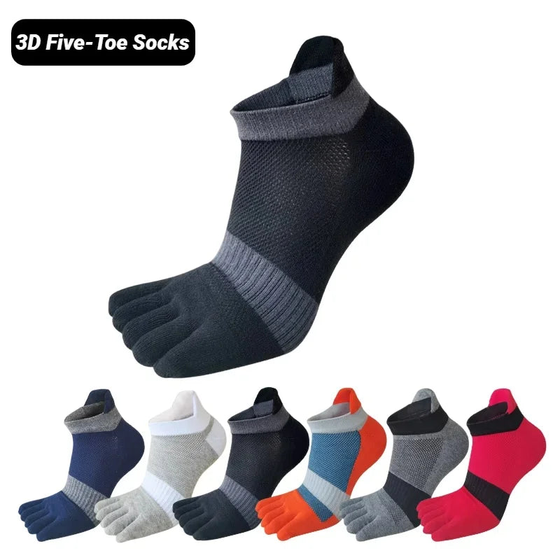 Man Toe Sport Socks Mesh Business Sweat-Absorbing Shallow Mouth Striped Fitness Travel 5 Finger Ankle Cotton Men