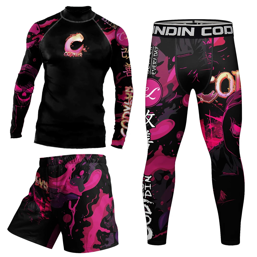 Mock Neck Hot MMA No Gi Rashguard Jiu Jitsu T-shirt+Pants Boxing Jerseys Set BJJ Muay Thai Shorts Compression Legging Sportsuit