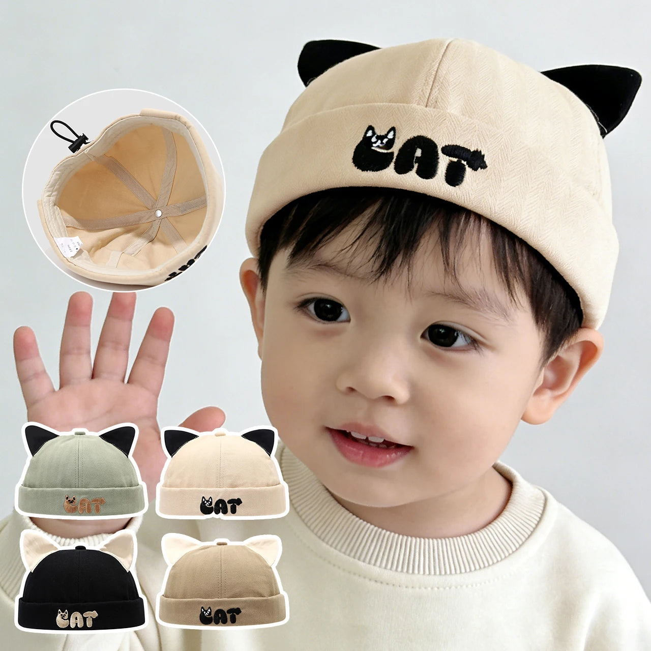 Cute Cat Ear Baby Docker Hat Cartoon Solid Color Toddler Brimless Cap Boy Girl Beanies Summer Cotton Kids Melon Landlord Hats