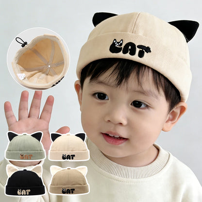 Cute Cat Ear Baby Docker Hat Cartoon Solid Color Toddler Brimless Cap Boy Girl Beanies Summer Cotton Kids Melon Landlord Hats