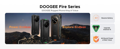 DOOGEE Fire 7 Ultra 5G Rugged Phone POC Walkie Talkie Mobile Phone 13000mAh Battery 32GB RAM (8+24) 256GB ROM Dimensity 6300 NFC
