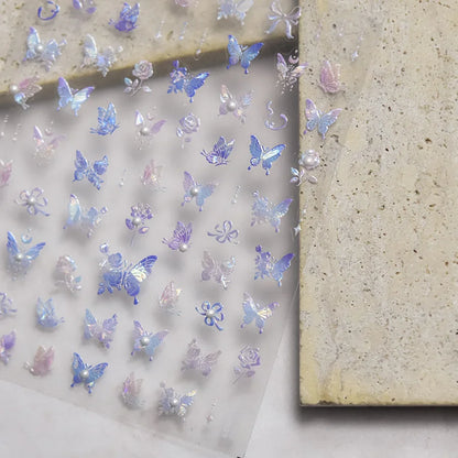 Shiny Jelly Butterfly Charming Golden Gradient Bowknot 5D Self Adhesive Nail Art Sticker Flower Petal Rhinestone Manicure Decals