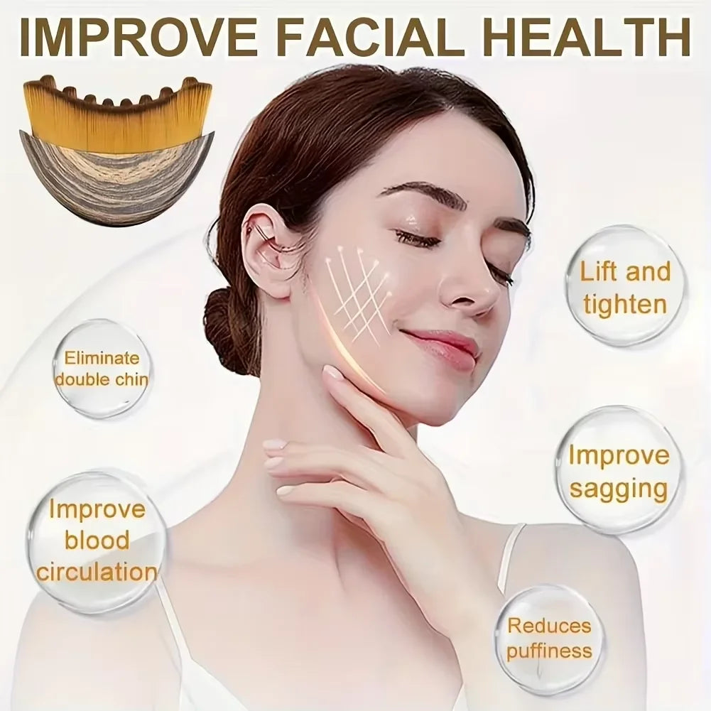 Lymphatic Contour Face Brush & Wooden Meridian Massage Comb Anti-static 6-Claw,Jawline Sculpting,Drainage Massager for Face&Head