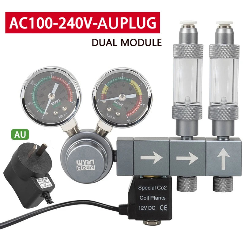 Aquarium CO2 Regulator Dual Meter Solenoid Valve Quick Plug Foam Recorder Control System Fish Tank CO2 Pressure Reducing Valve