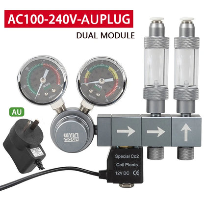 Aquarium CO2 Regulator Dual Meter Solenoid Valve Quick Plug Foam Recorder Control System Fish Tank CO2 Pressure Reducing Valve