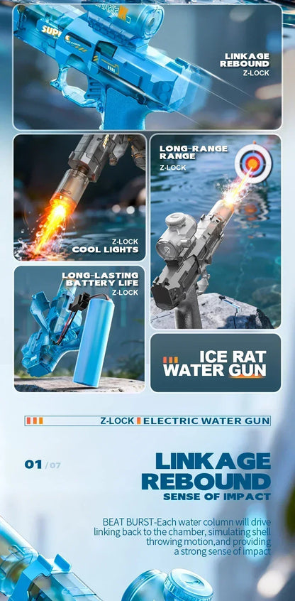 Children Electric Water Gun Simulated Firing Automatic Water Blasters with Led Light Summer Outdoor Beach Pool Shooting Game Toy