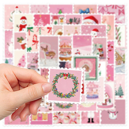 10/30/50pcs Kawaii Pink Santa Claus Elk Snowman Stamps Stickers Aesthetic Christmas Decoration Decals Toys Gifts