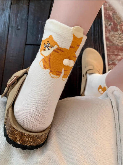 1/3 Pair Three-Dimensional Cat Printed Men female Mid Tube Socks Soft Comfortable Sweat Absorbing Breathable Casual Couples Sock