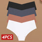 4PC Women Seamless Briefs Sexy V-Waist Underwear 10 Solid Colors Ice Silk No Trace Panties Female Breathable Intimates Lingerie