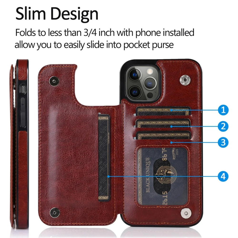Leather Wallet Case for iPhone 15 14 13 12 11 Pro Max Mini Wallet Case XR X XS Max 8 7 6S 6 Plus SE 2022 2020 Card Holder Flip