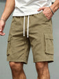 2026 Men's loose linen straight-leg pants, casual multi-pocket work shorts, high-end men's shorts, drawstring daily work shorts