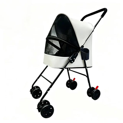 Pet Stroller Lightweight Metal Foldable Multi Tier Carrier Round Handle For Cats Dogs Outdoor Travel