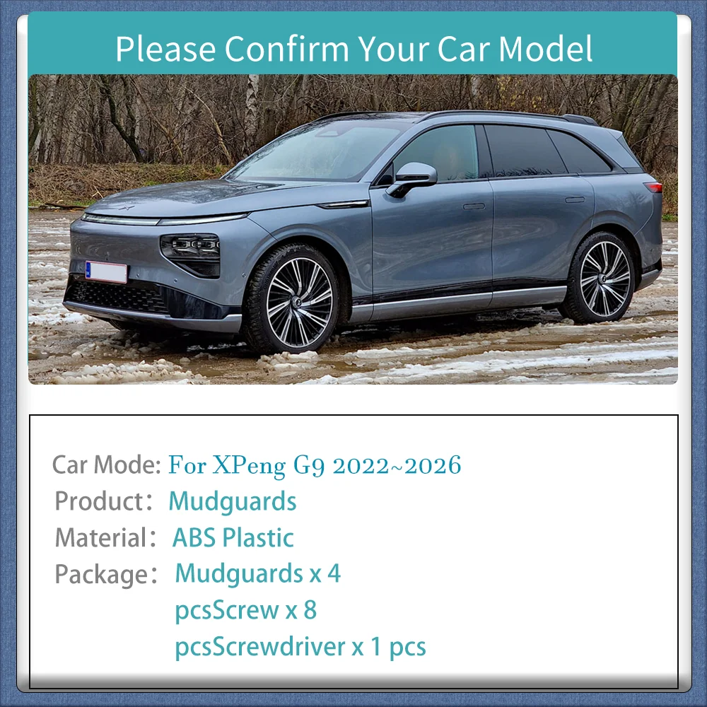 For XPeng G9 2022~2026 2023 2024 2025 Car Front Rear Wheel Mudguard Flaps Mud Skin Cover Guards Fenders Splash Parts Accessories