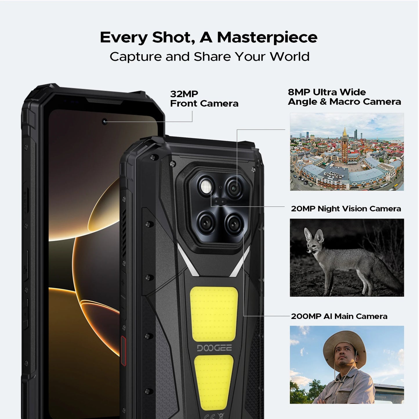 DOOGEE V Max LR 5G Rugged Phone Laser Rangefinder Dual Camping Lights 16GB 512GB ROM 6.78'' Display 20500mAh Battery Smartphone