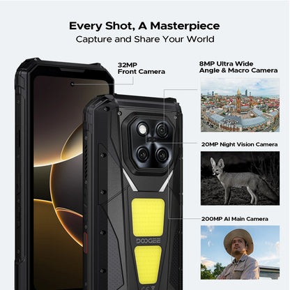 DOOGEE V Max LR 5G Rugged Phone Laser Rangefinder Dual Camping Lights 16GB 512GB ROM 6.78'' Display 20500mAh Battery Smartphone