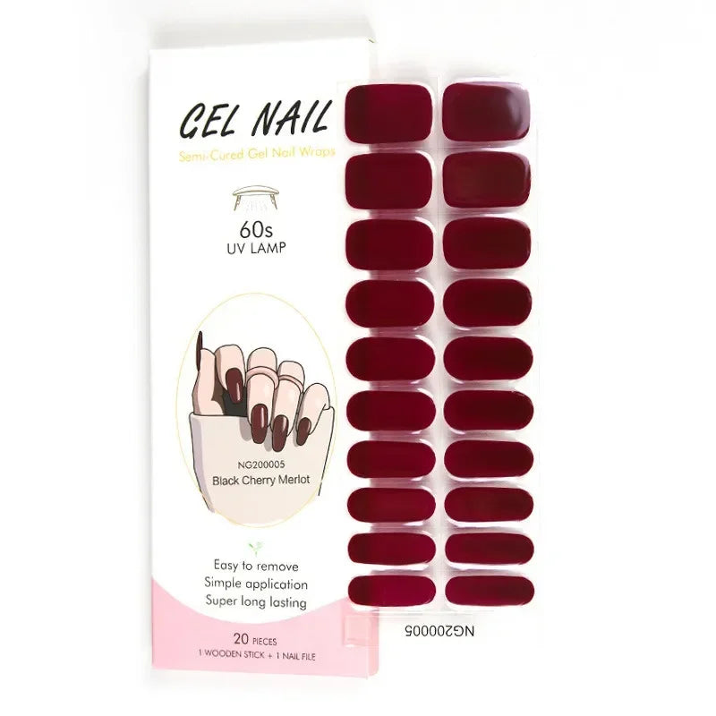 16/18/20Tips Semi-Cured Gel Nail Strips Adhesive Full Cover Stickers for Nails UV Lamp Need Press On Nails Fashion Manicure