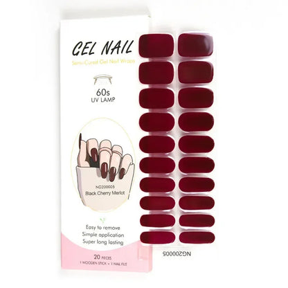 16/18/20Tips Semi-Cured Gel Nail Strips Adhesive Full Cover Stickers for Nails UV Lamp Need Press On Nails Fashion Manicure
