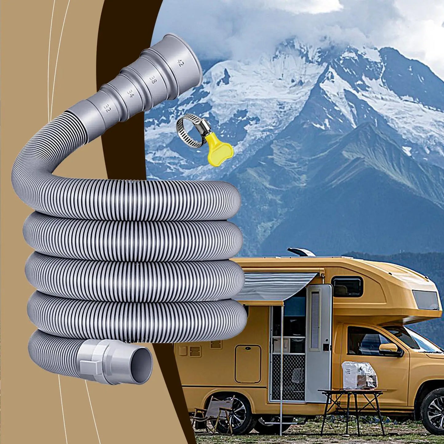 Foldable Caravan Sewer Plumbing Kit with Adjustable Adapter and Clamp Leak-Proof RV Hose Flexible drain hose for motorhomes