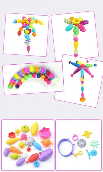 188-608pcs Pop Beads Children Girls Princess Jewelry Making Kit Creative Necklace Bracelet Rings DIY Ideal Christmas Birthday Gi