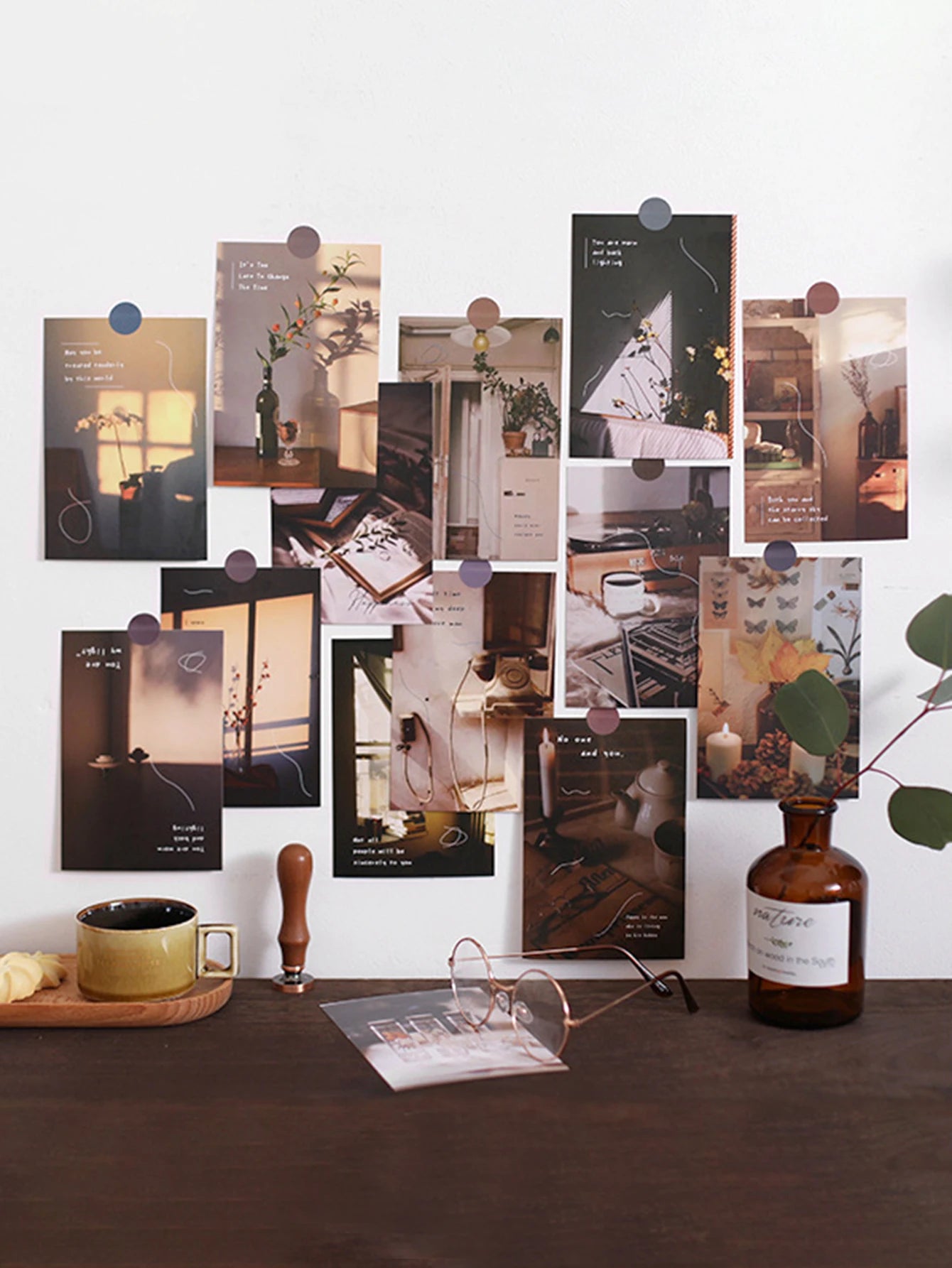 30pcs/pack Lifestyle-Themed Decorative Cards, Various Patterns, for Home Walls and Photo Frames (Includes Stickers)
