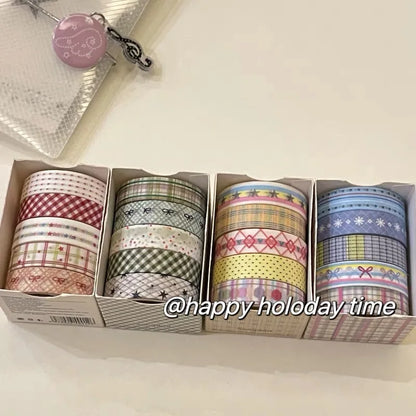 MINKYS 5pcs/set Basic Grid Star Decorative Tape Cute Cartoon Creative Washi Tape School Stationery
