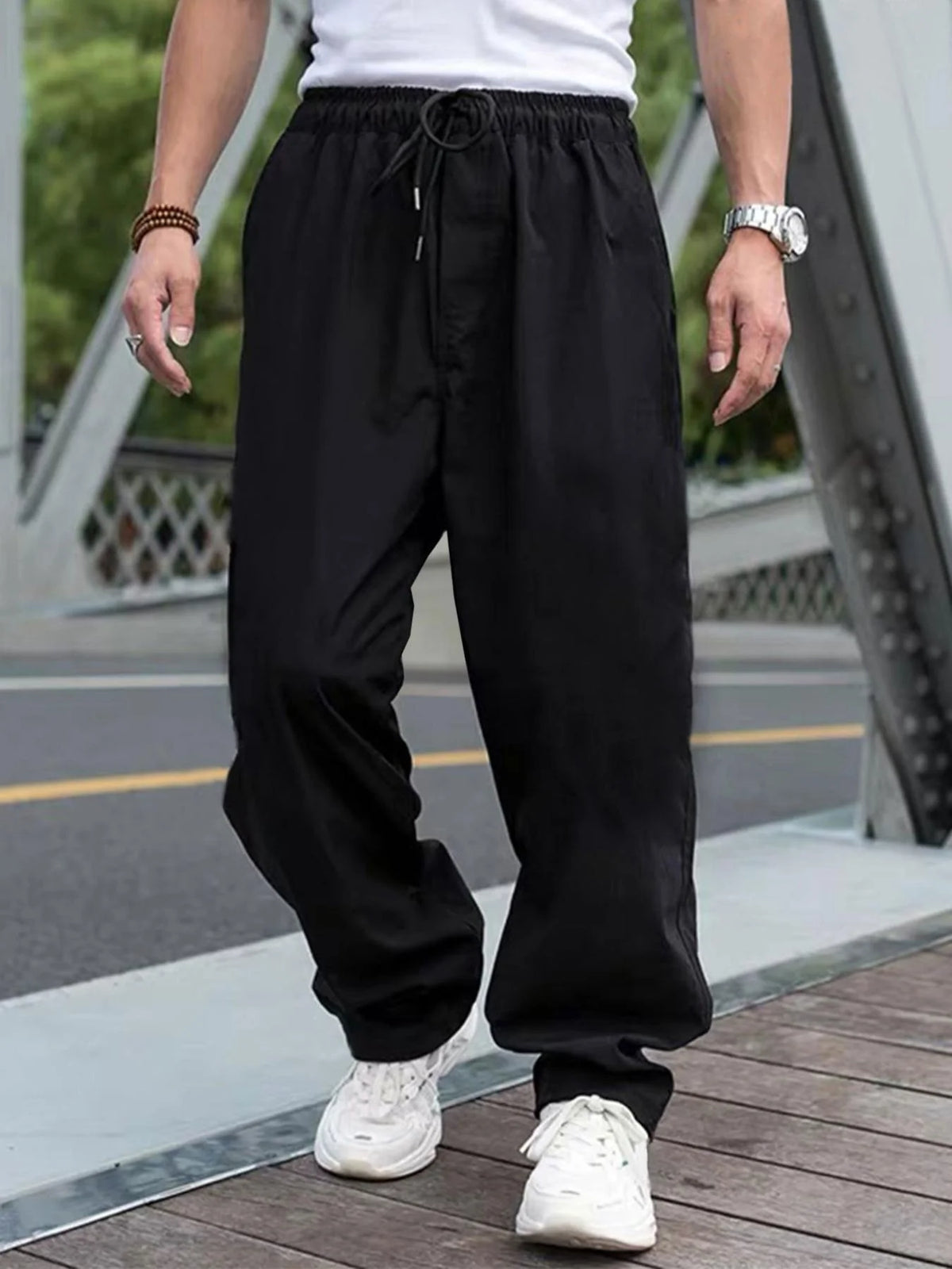 Men's Drawstring Waist Cargo Pants Regular Fit Casual Comfy Straight Leg Trousers for Outdoor Daily Wear Men's Fashion Pants