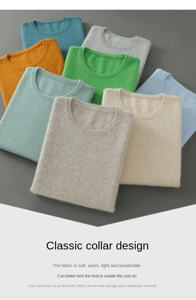 Men's 100% Pure Mink Cashmere Sweater O-Neck Pullovers Knit Large Size Mink Sweater Winter New Long Sleeve High-End Jumpers Tops