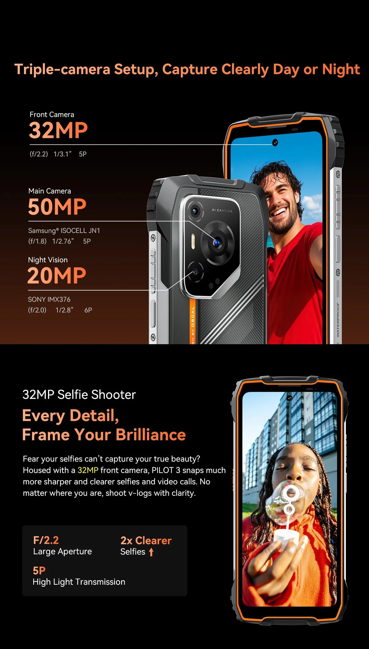 Blackview OSCAL PILOT 3 5G Mobile Phones AI Rugged Smartphone MTK 6300, 6.78' 2.4K Display 120Hz, 12GB 256GB, 7500mAh Phones