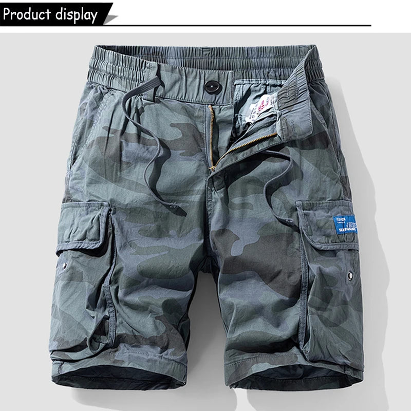 New Men Summer Outdoor Leisure Camouflage Comfortable Shorts Men Elastic Waist Loose Straight High-Quality Design Shorts Male