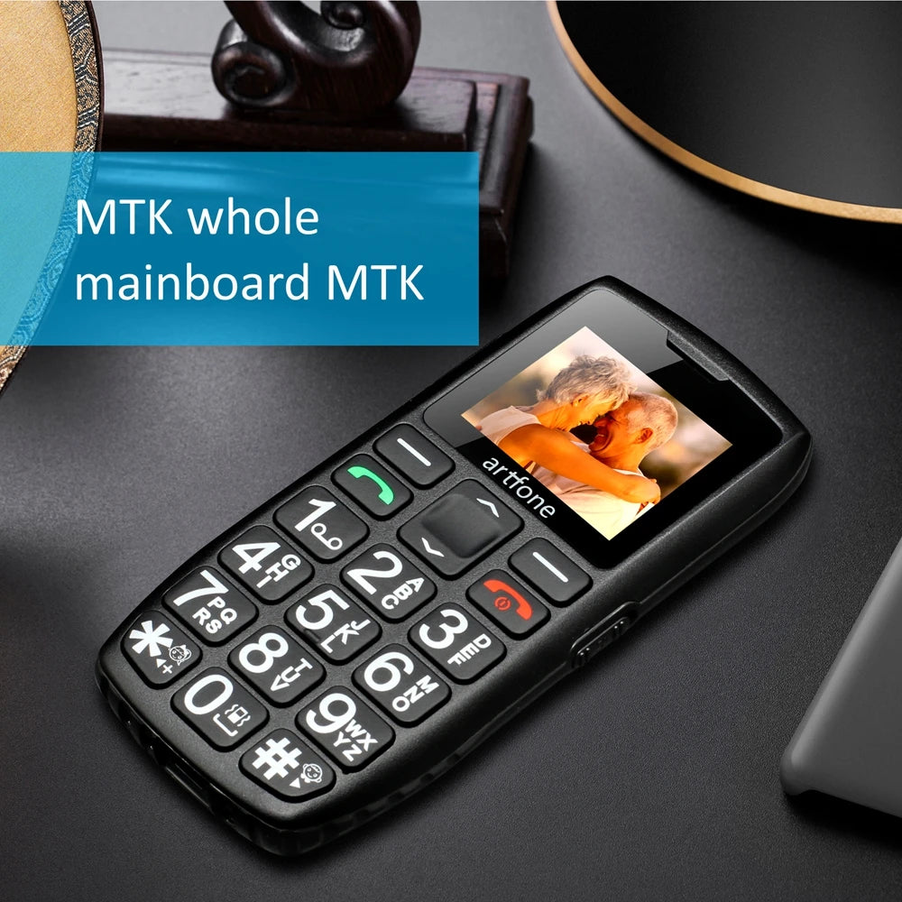 Artfone C1+ Bar Senior Mobile Phone With Free Charging Dock  Big Rubber Keypad  For Elderly Dual Sim One Key SOS FM 1400mAh
