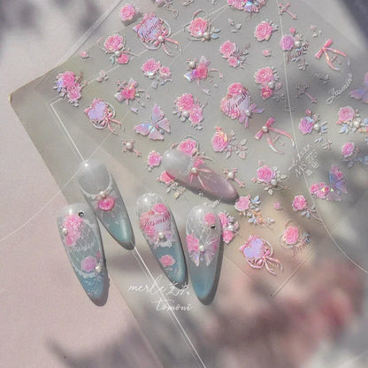 White Flower Petal Cherry Blossom Peach Blossom Falling Petal Floral Gradient 5D Self Adhesive Nail Art Sticker Manicure Decals