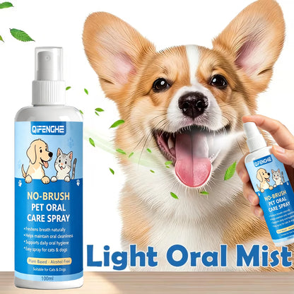 No-Brush Pet Oral Care Spray for Cats & Dogs - Natural Breath Freshener, Alcohol-Free Plant-Based Dental Cleaning Spray for Pet