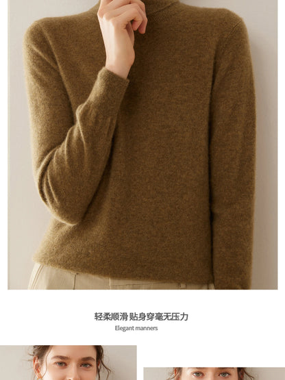 Cashmere Sweater Women's Turtleneck Long Sleeved Knitted Pullover 100% Pure Cashmere Base Sweater Korean Version Women's Top