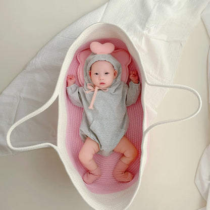 Ins Newborn Hand Basket Cotton Rope Woven Crib Baby Cradle Portable Outdoor Sleeping Infant Accessories Photography Props Gifts