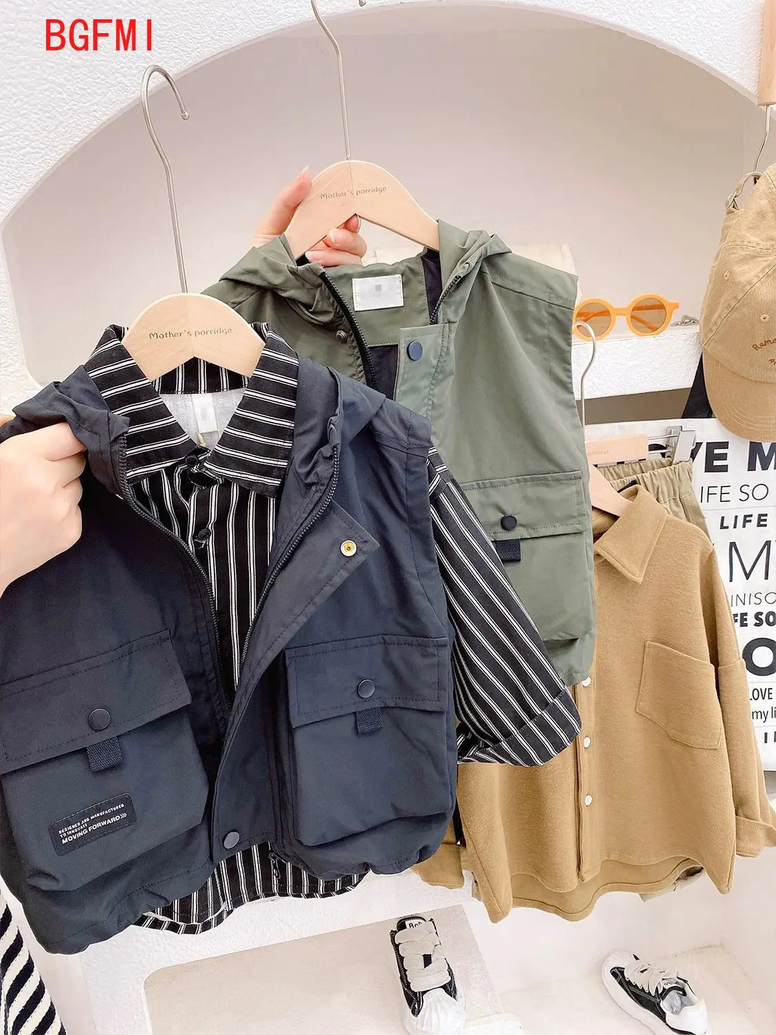 Children's Zipper Vest Spring Autumn Korean New Big Pocket Vestcost Boys Versatile Windproof Hooded Sleeveless Inner Lining Coat