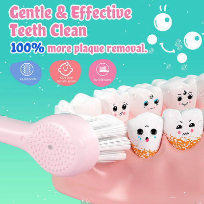 Seago Kids Electric Toothbrush Child Dolphin Colorful Observing LED 2 Mins Smart Timer IPX7 Waterproof Teeth Cleaning