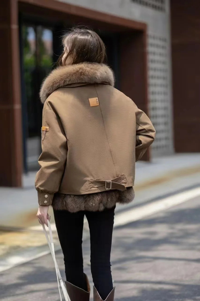 Upgraded 2023 Autumn/Winter omen's Pi vercomes Warm tras Coat Natural Fox Hair Fashion Wool Coat Temperament Slimming Inner Tank