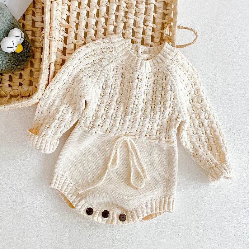 2025 Spring Baby Clothes Girls Romper Autumn Long Sleeve Baby Girl Knit Hollow Out Rompers Baby Jumpsuit Baby Clothes