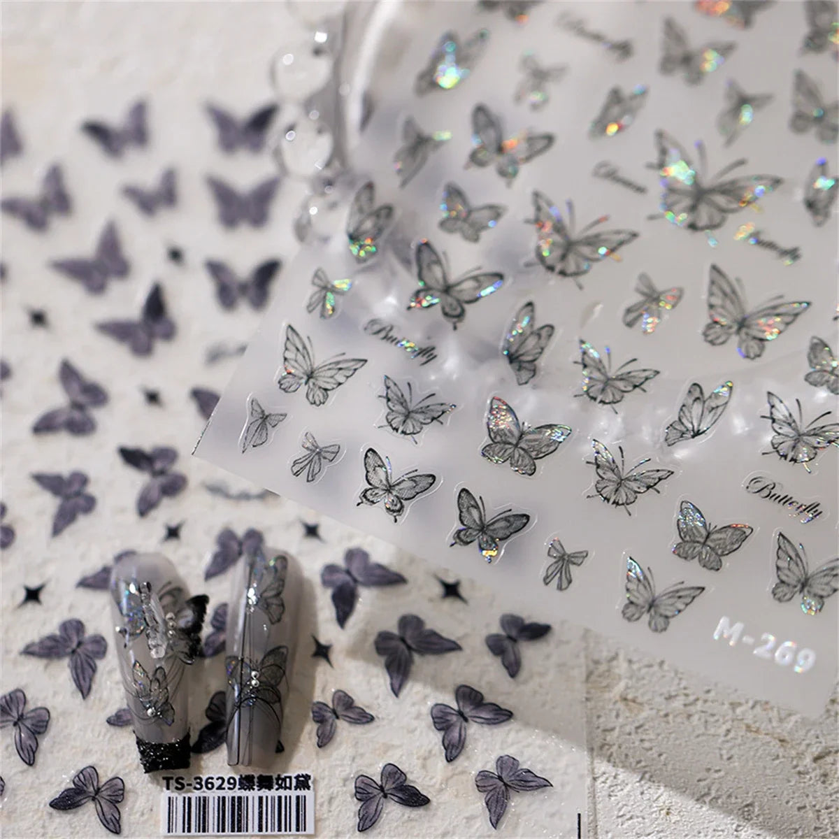 1pcs 5D Japanese Black Butterfly Nail Art Stickers Glitter Shiny Kawaii Self Adhesive Manicure Decorations Tool Decals Accessory